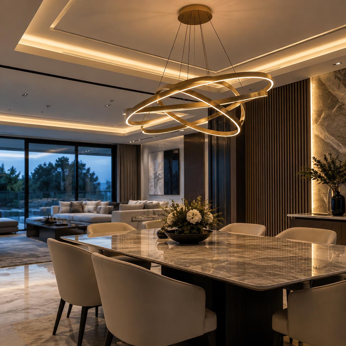 Illustrative architectural ceiling and pendant lighting